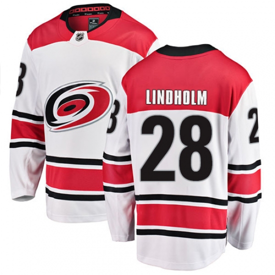 Youth Carolina Hurricanes #28 Elias Lindholm Fanatics Branded White Away Breakaway NHL Jersey - Ujersey