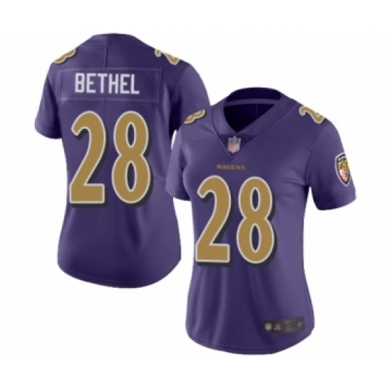 Women's Baltimore Ravens #28 Justin Bethel Limited Purple Rush Vapor Untouchable Football Jersey - Ujersey