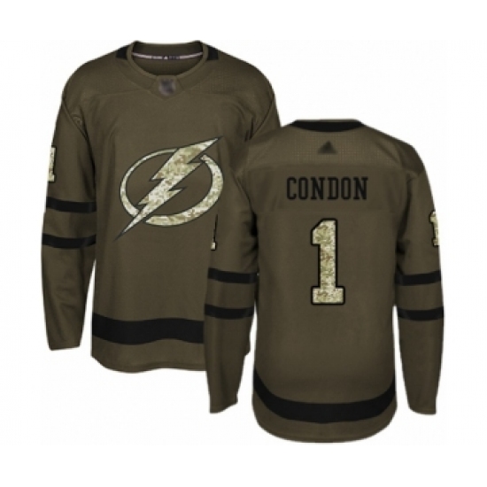 Men's Tampa Bay Lightning #1 Mike Condon Authentic Green Salute to Service Hockey Jersey - Ujersey