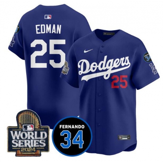 Men's Los Angeles Dodgers #25 Tommy Edman Royal 2024 World Series With Fernando Memorial Alternate Limited Stitched Baseball Jersey - Ujersey