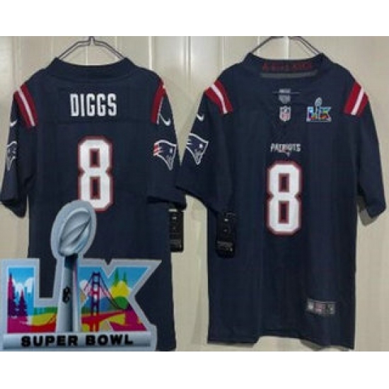 Youth New England Patriots #8 Stefon Diggs Limited Navy Super Bowl LX Vapor Jersey - Ujersey