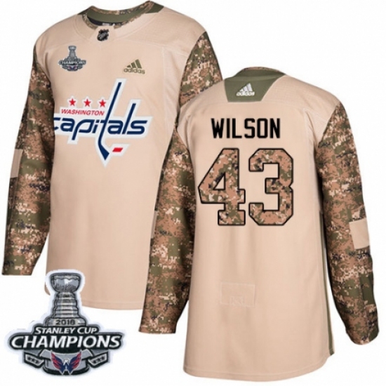 Men's Adidas Washington Capitals #43 Tom Wilson Authentic Camo Veterans Day Practice 2018 Stanley Cup Final Champions NHL Jersey - Ujersey