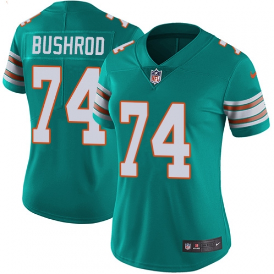 Women's Nike Miami Dolphins #74 Jermon Bushrod Elite Aqua Green Alternate NFL Jersey - Ujersey