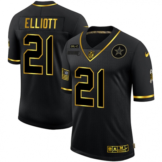 Men's Dallas Cowboys #21 Ezekiel Elliott Olive Gold Nike 2020 Salute To Service Limited Jersey - Ujersey