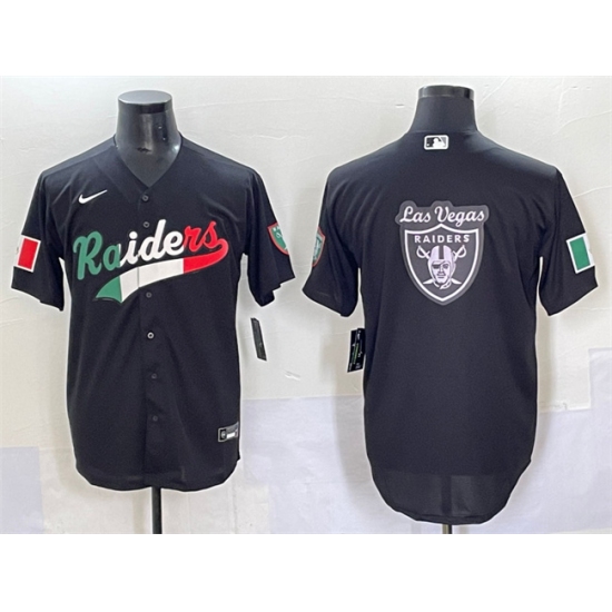 Men's Las Vegas Raiders Team Big Logo Black Mexico Cool Base Stitched Baseball Jersey