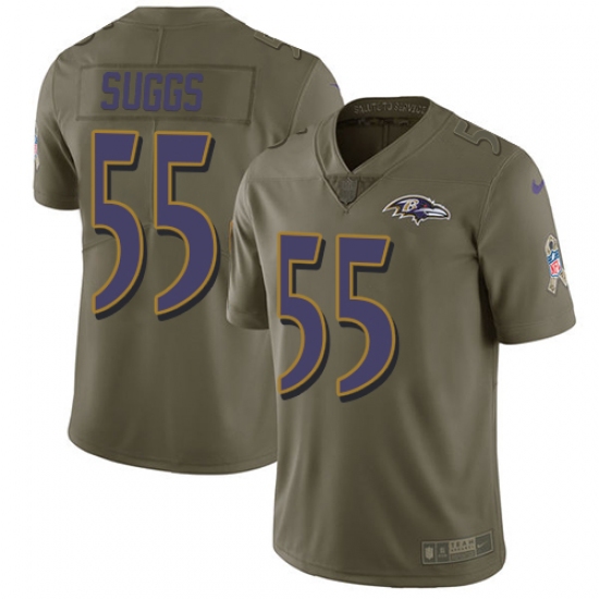 Men's Nike Baltimore Ravens #55 Terrell Suggs Limited Olive 2017 Salute to Service NFL Jersey - Ujersey