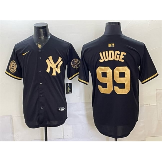 Men's New York Yankees #99 Aaron Judge Black Gold With Stitched Baseball Jersey - Ujersey