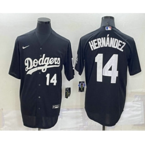 Men's Los Angeles Dodgers #14 Enrique Hernandez Number Black Turn Back The Clock Stitched Cool Base Jersey - Ujersey