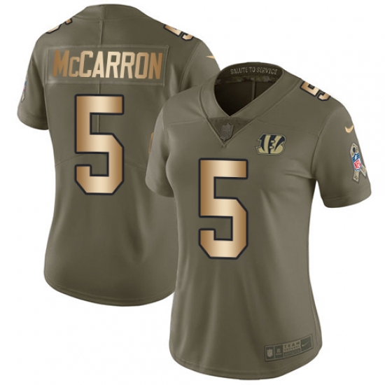 Women's Nike Cincinnati Bengals #5 AJ McCarron Limited Olive/Gold 2017 Salute to Service NFL Jersey - Ujersey