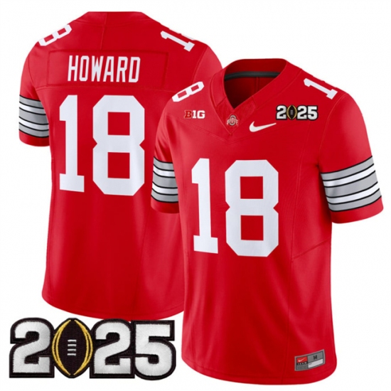 Men's Ohio State Buckeyes #18 Will Howard Red 2025 CFP Final F.U.S.E. Vapor Limited Stitched Football Jersey - Ujersey