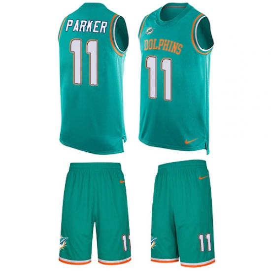 Men's Nike Miami Dolphins #11 DeVante Parker Limited Aqua Green Tank Top Suit NFL Jersey - Ujersey