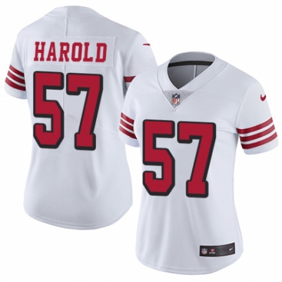 Women's Nike San Francisco 49ers #57 Eli Harold Limited White Rush Vapor Untouchable NFL Jersey - Ujersey