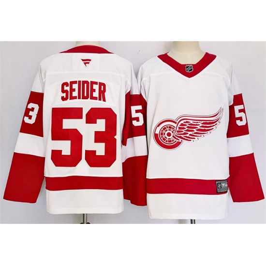 Men's Detroit Red Wings #53 Moritz Seider White 2024-25 Stitched Jersey - Ujersey