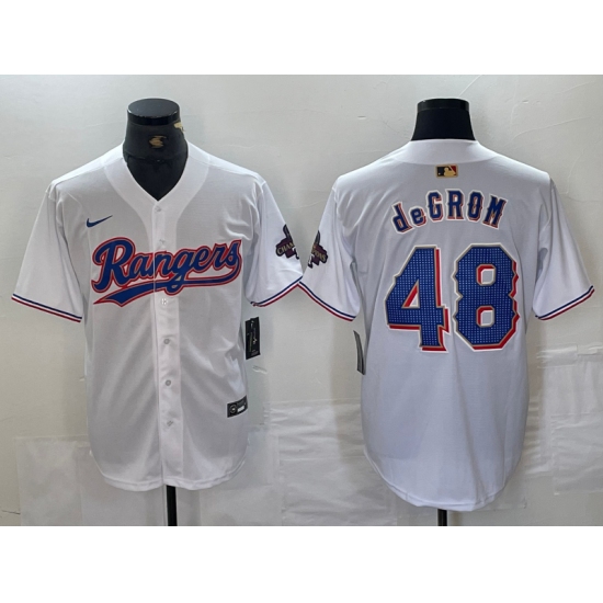 Men's Texas Rangers #48 Jacob deGrom White 2024 Gold Collection Limited Cool Base Jersey - Ujersey