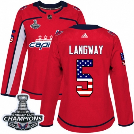 Women's Adidas Washington Capitals #5 Rod Langway Authentic Red USA Flag Fashion 2018 Stanley Cup Final Champions NHL Jersey - Ujersey