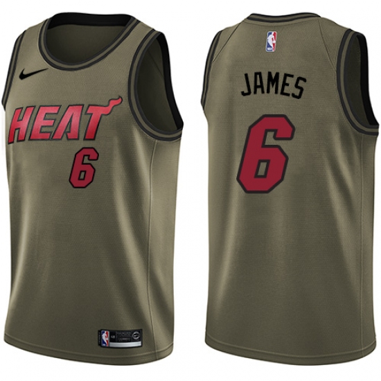 Men's Nike Miami Heat #6 LeBron James Green Salute to Service NBA Swingman Jersey - Ujersey