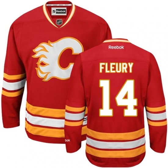 Youth Reebok Calgary Flames #14 Theoren Fleury Premier Red Third NHL Jersey - Ujersey