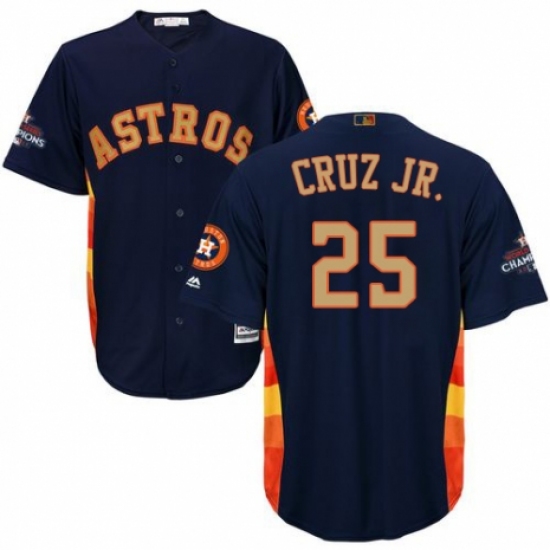 Youth Majestic Houston Astros #25 Jose Cruz Jr. Authentic Navy Blue Alternate 2018 Gold Program Cool Base MLB Jersey - Ujersey
