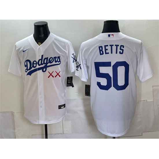 Men's Los Angeles Dodgers x KAWS #50 Mookie Betts White Vapor Premier Limited Stitched Baseball Jersey - Ujersey