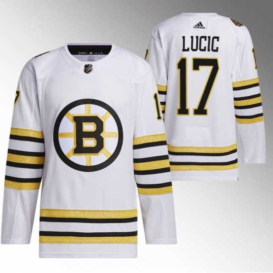 Men's Boston Bruins #17 Milan Lucic White 100th Anniversary Stitched Jersey - Ujersey