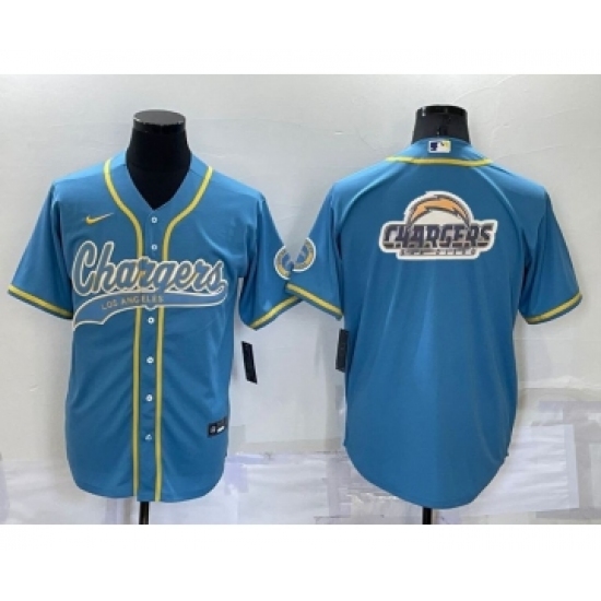 Men's Los Angeles Chargers Light Blue Team Big Logo With Patch Cool Base Stitched Baseball Jersey