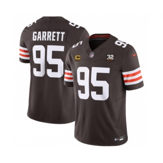 Men's Nike Cleveland Browns #95 Myles Garrett Brown 2023 F.U.S.E. 4-Star C And Jim Brown Memorial Vapor Untouchable Jersey - Ujersey