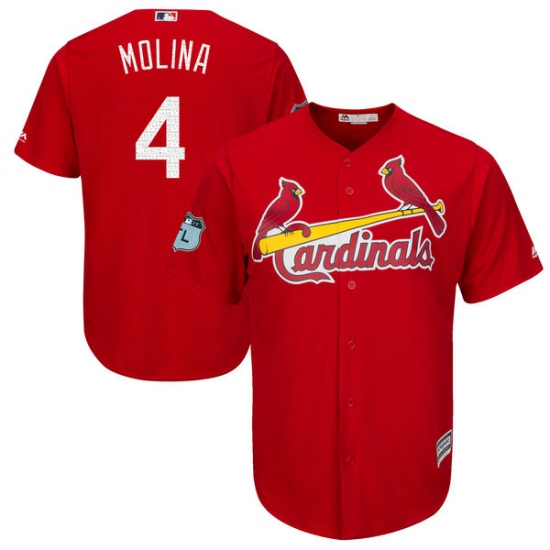 Youth Majestic St. Louis Cardinals #4 Yadier Molina Authentic Scarlet 2017 Spring Training Cool Base MLB Jersey - Ujersey