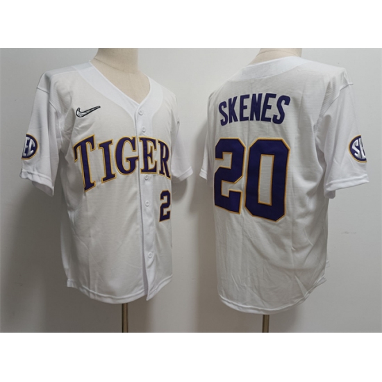 Men's LSU Tigers #20 Paul Skenes White Stitched Baseball Jersey - Ujersey