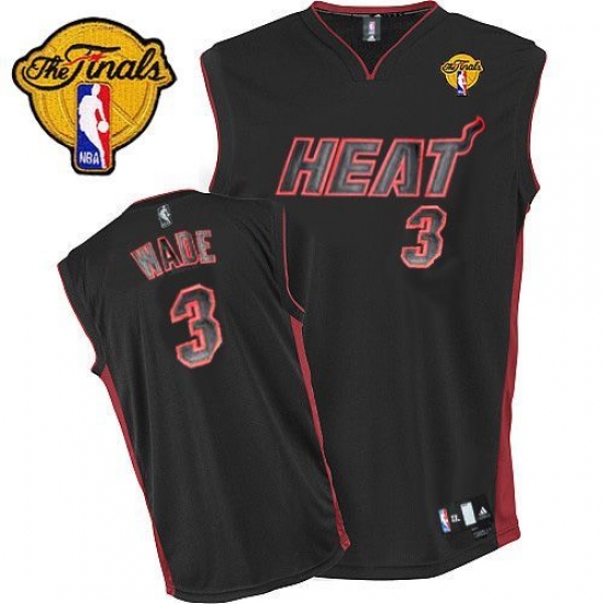 Men's Adidas Miami Heat #3 Dwyane Wade Authentic Black Black/Red No. Finals Patch NBA Jersey - Ujersey