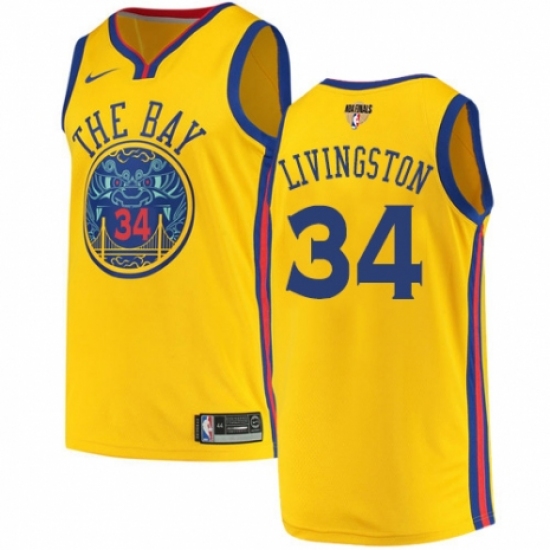 Men's Nike Golden State Warriors #34 Shaun Livingston Swingman Gold 2018 NBA Finals Bound NBA Jersey - City Edition - Ujersey