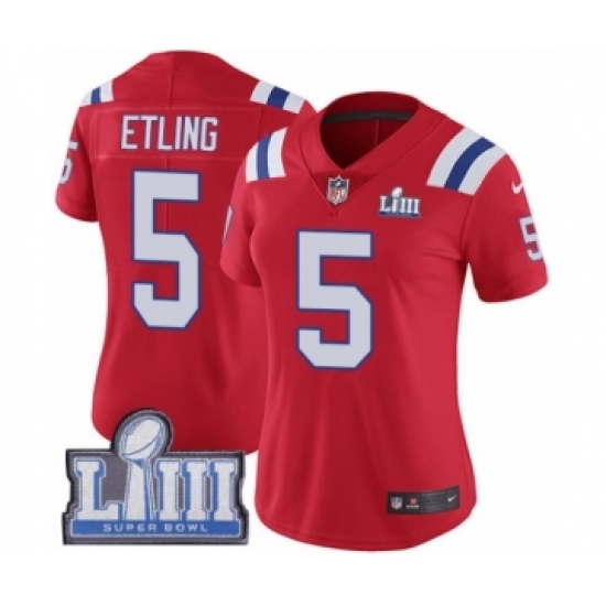Women's Nike New England Patriots #5 Danny Etling Red Alternate Vapor Untouchable Limited Player Super Bowl LIII Bound NFL Jersey - Ujersey