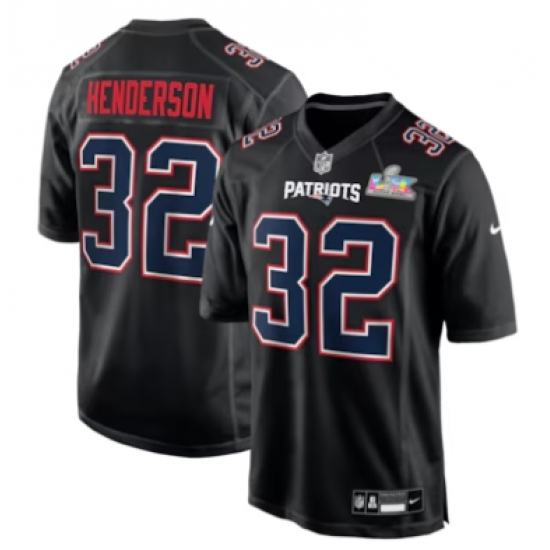 Men's New England Patriots #32 TreVeyon Henderson Black Nike Super Bowl LX Carbon Fashion Game Jersey - Ujersey