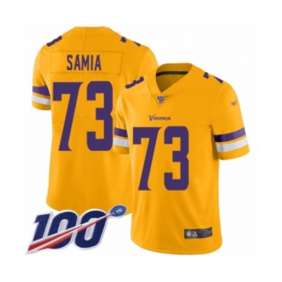 Men's Minnesota Vikings #73 Dru Samia Limited Gold Inverted Legend 100th Season Football Jersey - Ujersey
