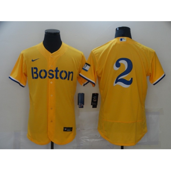 Men's Boston Red Sox #2 Xander Bogaerts Nike Gold-Light Blue 2021 City Connect Jersey
