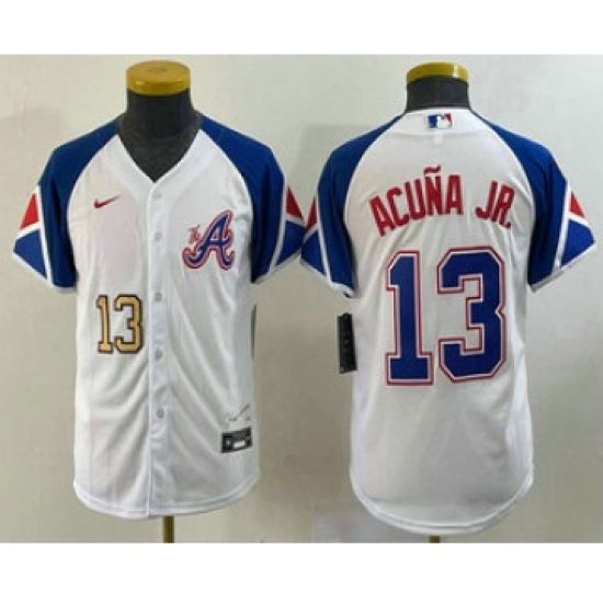 Youth Atlanta Braves #13 Ronald Acuna Jr Number White 2023 City Connect Cool Base Stitched Jersey - Ujersey