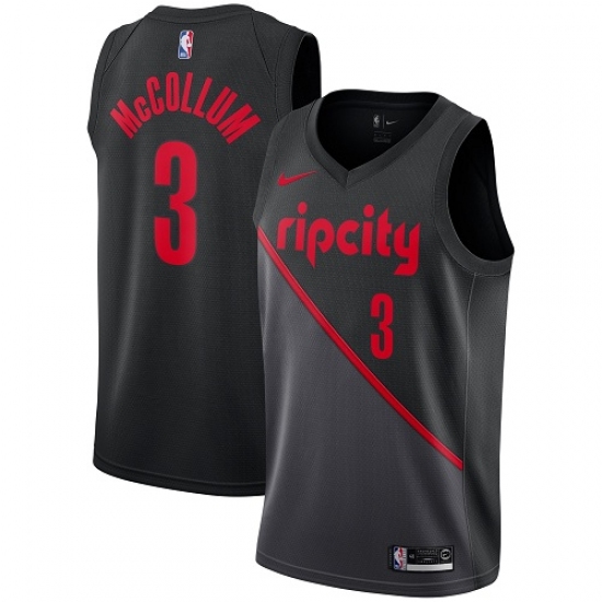 Men's Nike Portland Trail Blazers #3 C.J. McCollum Swingman Black NBA Jersey - 2018 19 City Edition