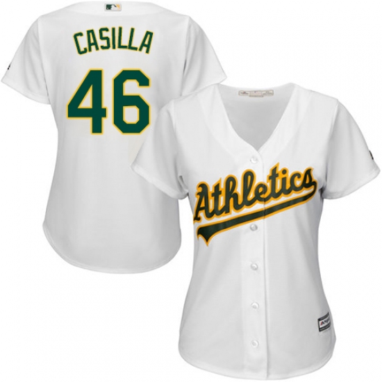 Women's Majestic Oakland Athletics #46 Santiago Casilla Replica White Home Cool Base MLB Jersey - Ujersey