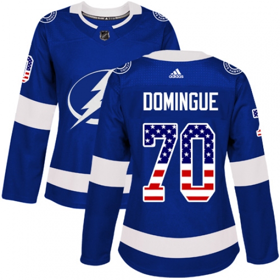 Women's Adidas Tampa Bay Lightning #70 Louis Domingue Authentic Blue USA Flag Fashion NHL Jersey - Ujersey
