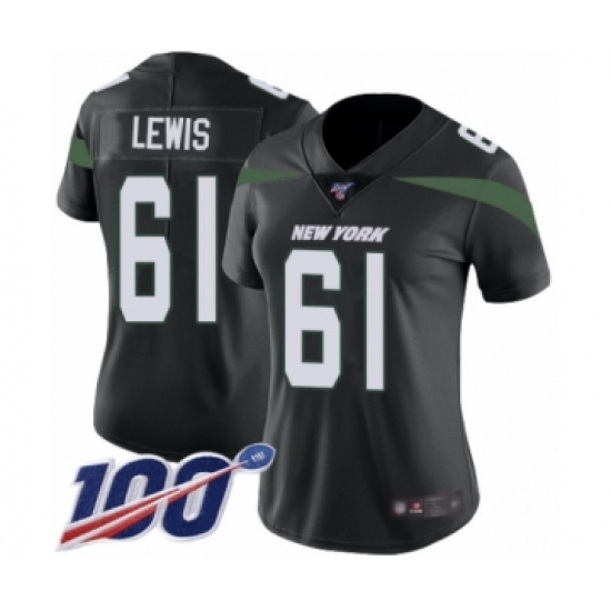 Women's New York Jets #61 Alex Lewis Black Alternate Vapor Untouchable Limited Player 100th Season Football Jersey - Ujersey