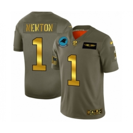 Men's Carolina Panthers #1 Cam Newton Limited Olive Gold 2019 Salute to Service Football Jersey