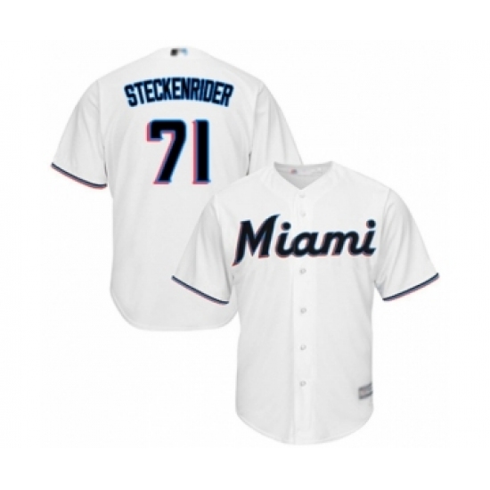 Youth Miami Marlins #71 Drew Steckenrider Authentic White Home Cool Base Baseball Player Jersey - Ujersey