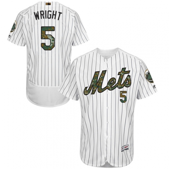Men's Majestic New York Mets #5 David Wright Authentic White 2016 Memorial Day Fashion Flex Base MLB Jersey - Ujersey
