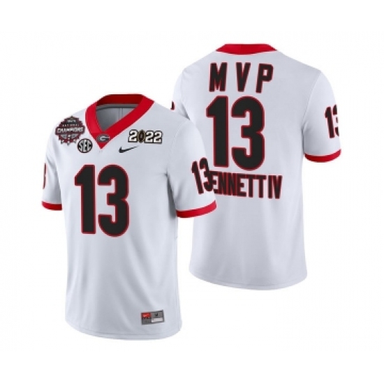Mens Georgia Bulldogs #13 Stetson Bennett IV White 2021-22 National Champions College Football Game MVP Jersey - Ujersey