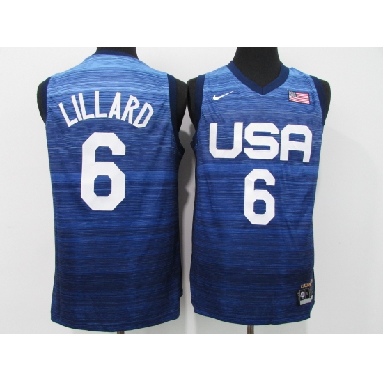 Men's Portland Trail Blazers #6 Damian Lillard Blue USA Basketball Tokyo Olympics 2021 Jersey - Ujersey
