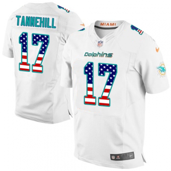 Men's Nike Miami Dolphins #17 Ryan Tannehill Elite White Road USA Flag Fashion NFL Jersey - ujerseystore