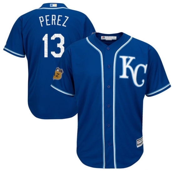 Youth Majestic Kansas City Royals #13 Salvador Perez Authentic Royal Blue 2017 Spring Training Cool Base MLB Jersey - Ujersey