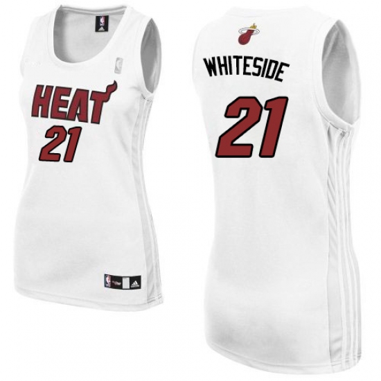 Women's Adidas Miami Heat #21 Hassan Whiteside Authentic White Home NBA Jersey - Ujersey