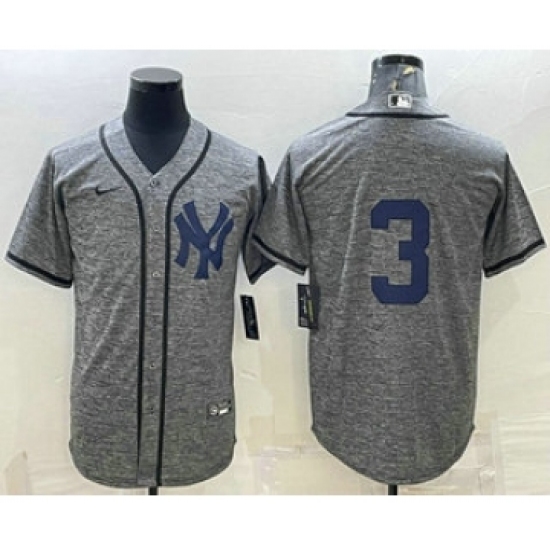 Men's New York Yankees #3 Babe Ruth No Name Grey Gridiron Cool Base Stitched Jersey - Ujersey