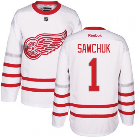 Men's Reebok Detroit Red Wings #1 Terry Sawchuk Authentic White 2017 Centennial Classic NHL Jersey - Ujersey