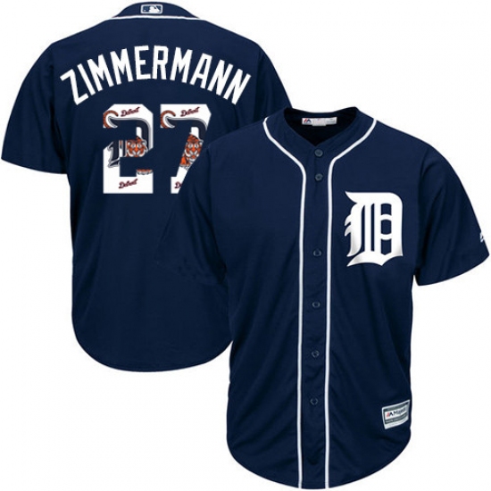 Men's Majestic Detroit Tigers #27 Jordan Zimmermann Authentic Navy Blue Team Logo Fashion Cool Base MLB Jersey - Ujersey